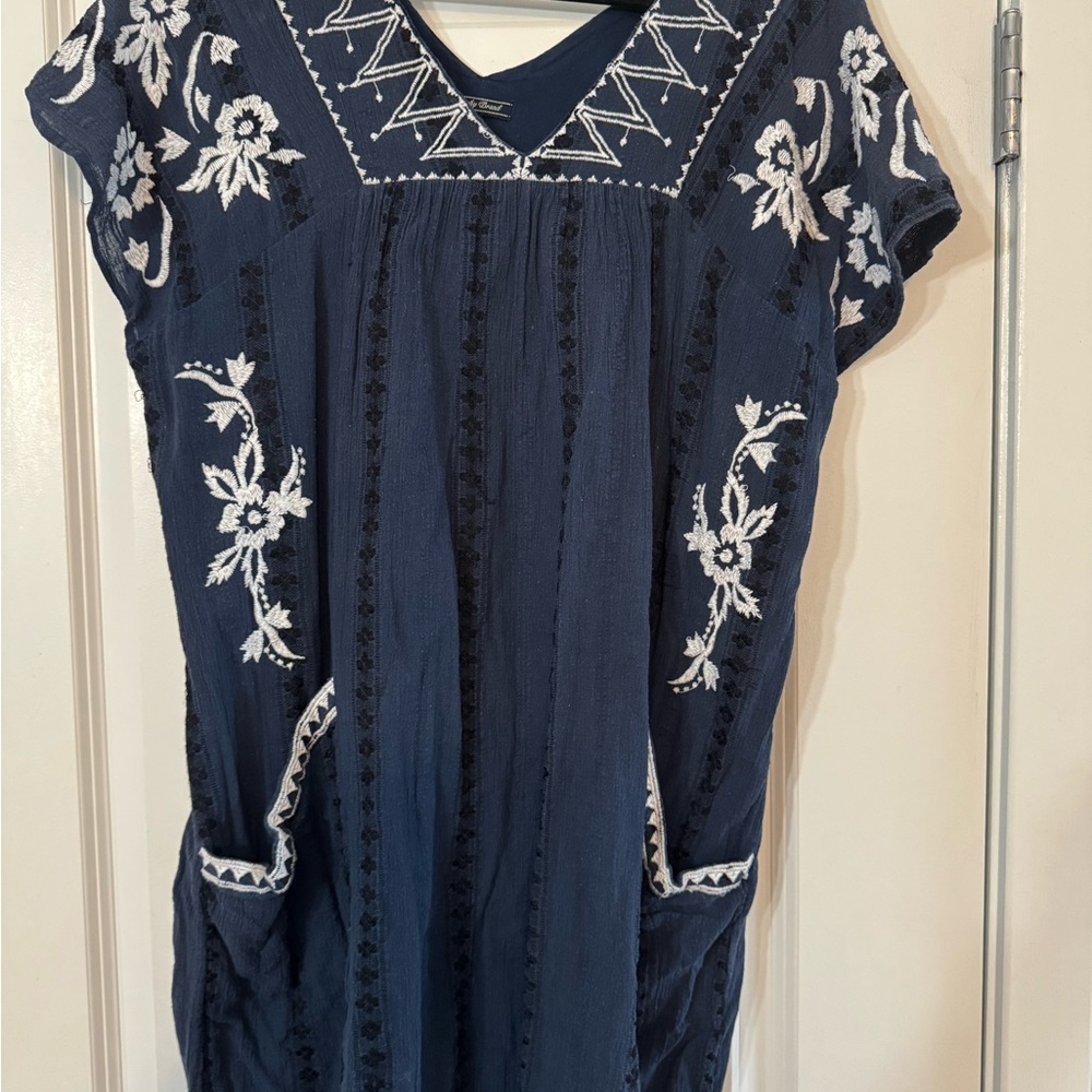 Lucky Brand Dark Blue Dress with White Embroidery